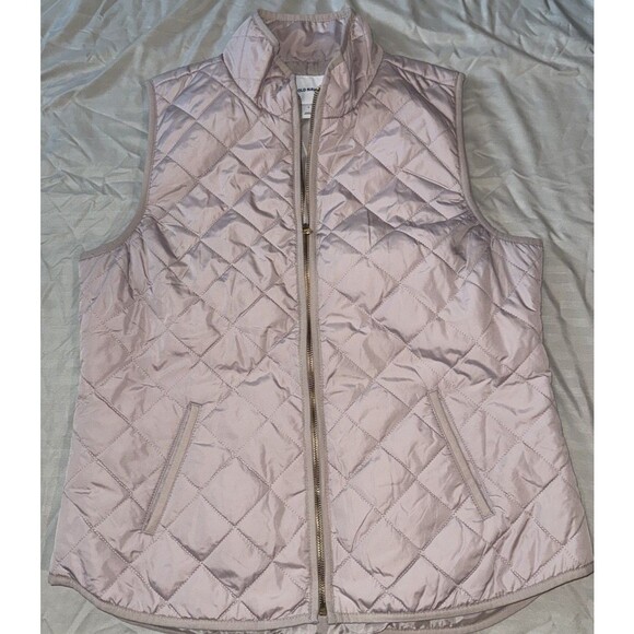 Pink Puffer Vest Size Large Quilted Jacket Mock Neck Gold Zip, Pockets Old Navy - Picture 1 of 3